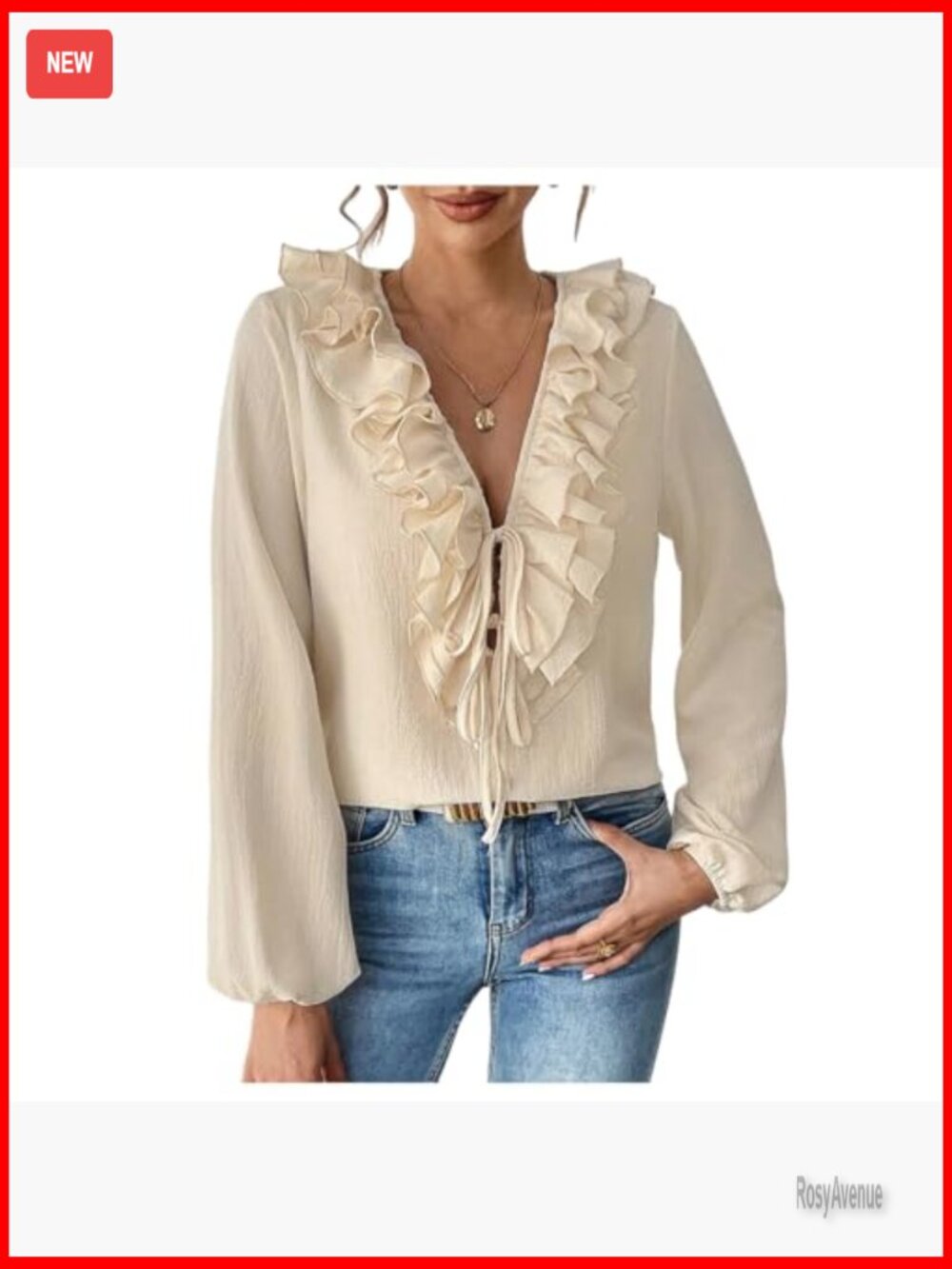 Ruffle Tie Front V Neck Blouse Chiffon Casual Work - Picture 7 of 7